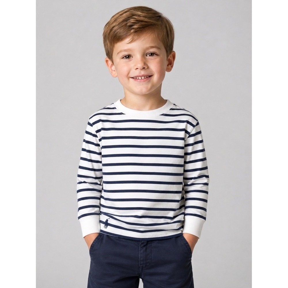 Polo Ralph Lauren Boys Size 6 Navy Blue White Striped Long Sleeve T-Shirt NWT